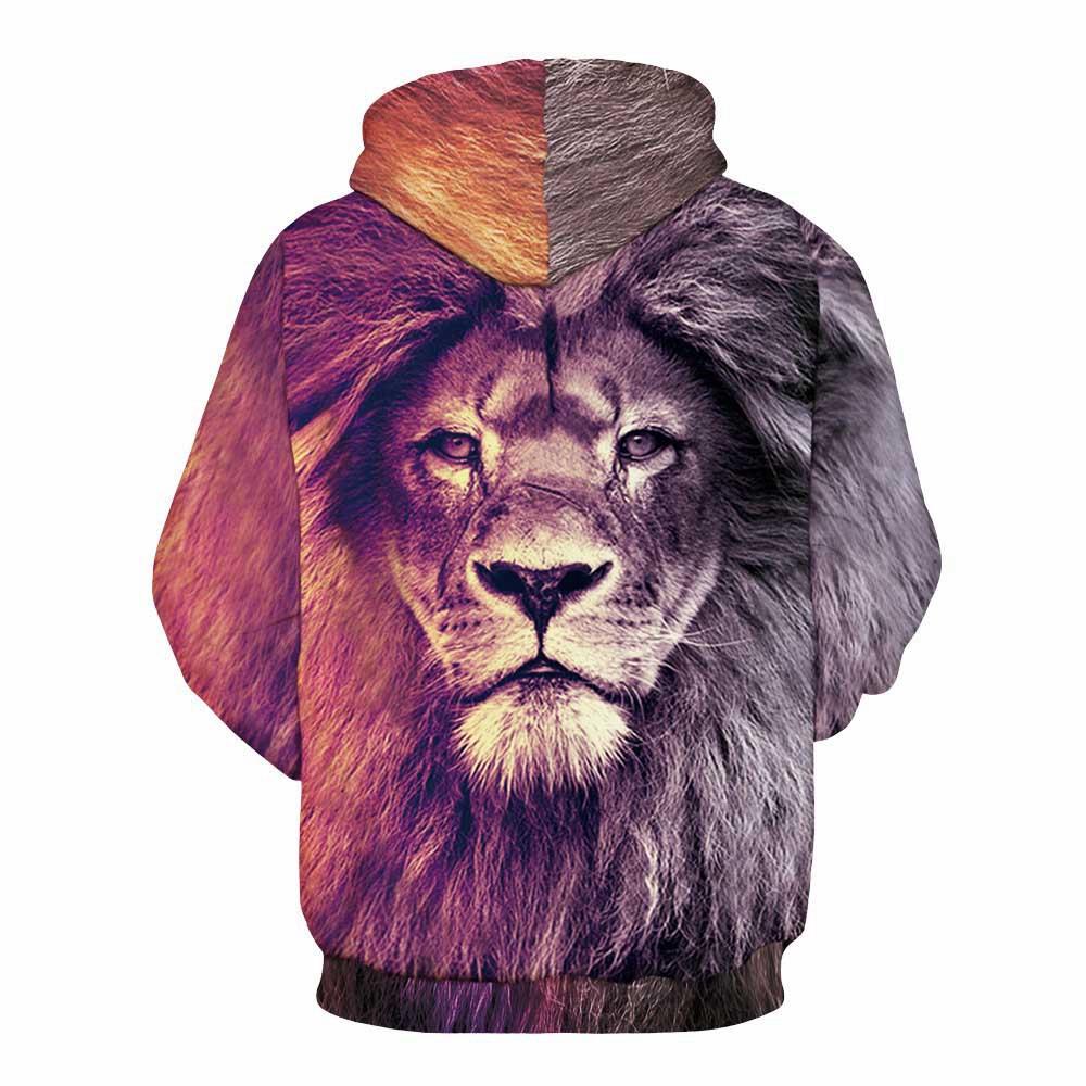 Unisex Fashion Lion Printed Pullover Hoodie Sweatshirt Size M - Multi-color