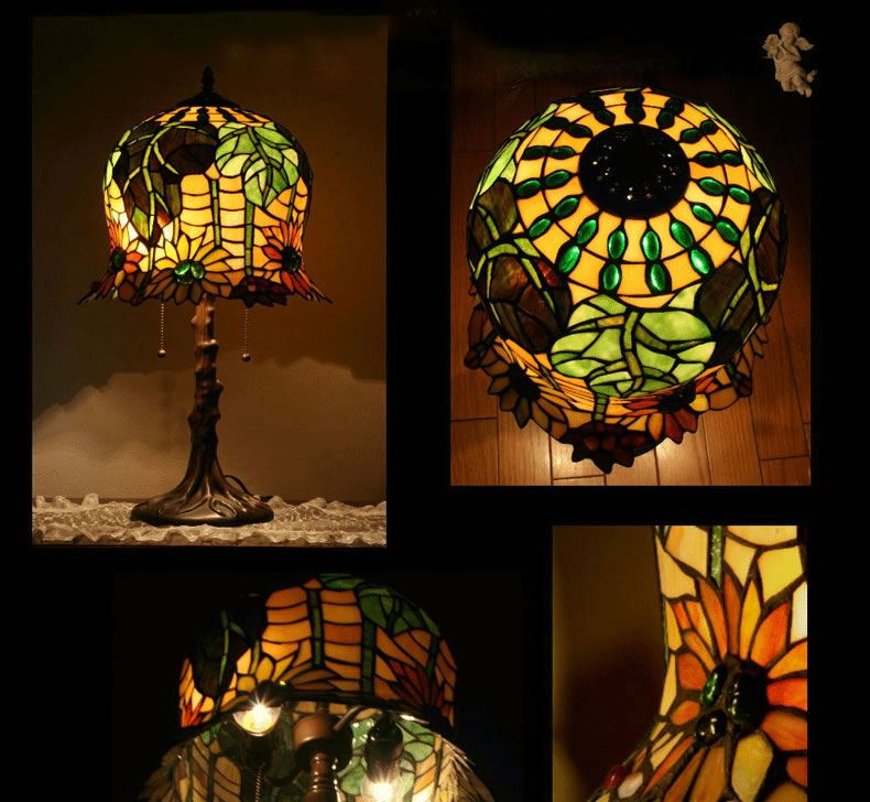 FUMAT Tiffany Style Stained Glass Handcrafted Table Lamp - Romantic Sunflower Design