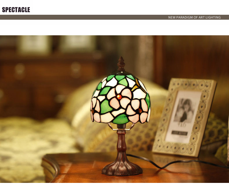 FUMAT Tiffany Style Stained Glass Table Lamp - Romantic Cherry Blossoms Design