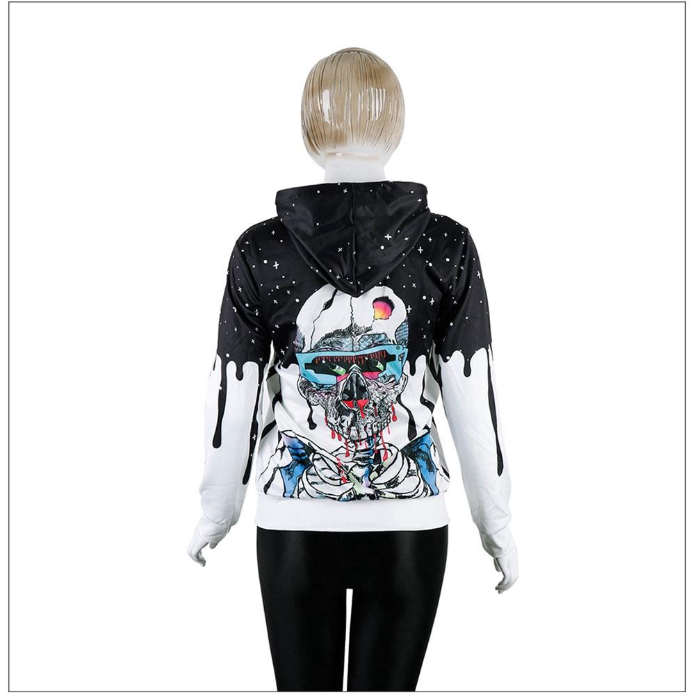 3D Digital Printed Halloween Series Skeleton Pattern Unisex Long Sleeve Pullover Hoodie Size M - Multi-color