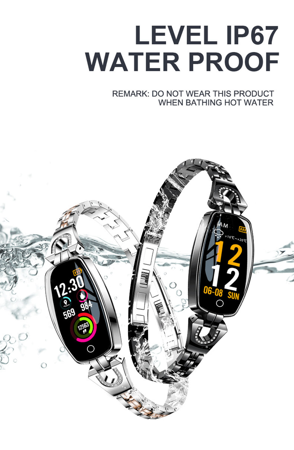 H8 Women Smart Bracelet 0.96 Inch TFT Color Screen Heart Rate Sleep Monitor IP67 Waterproof Multiple Sports Mode - Black