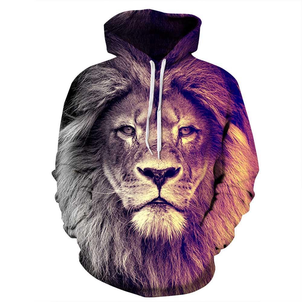 Unisex Fashion Lion Printed Pullover Hoodie Sweatshirt Size M - Multi-color