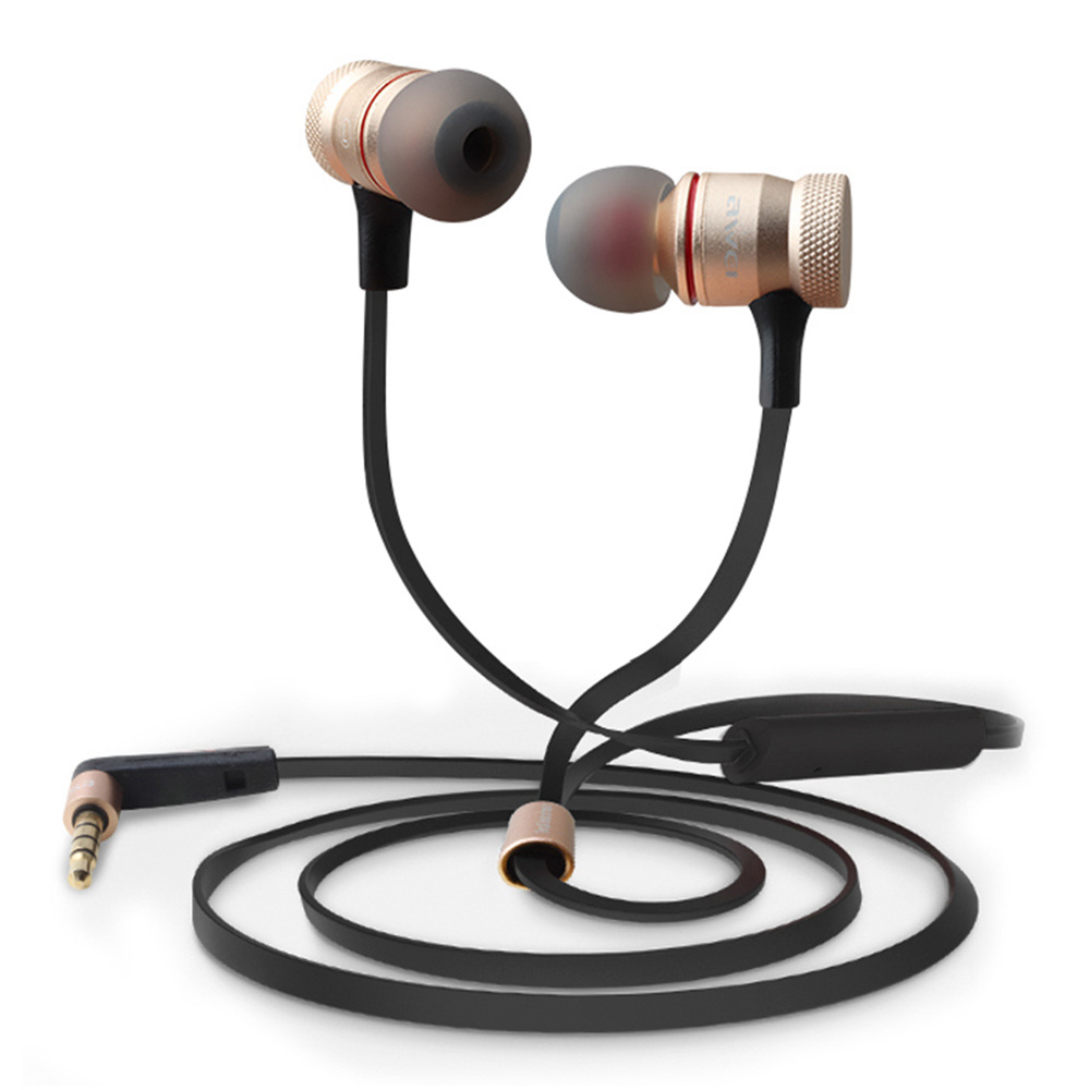 Awei ES-70TY Wired Earphone with Mic Wire Control 3.5mm Headsets - Gold