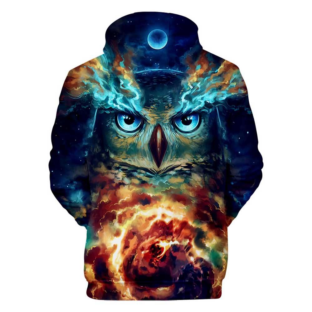 3D Digital Printed Starry Sky Owl Pattern Men Long Sleeve Pullover Hoodie Sweatshirt Size S - Multi-color