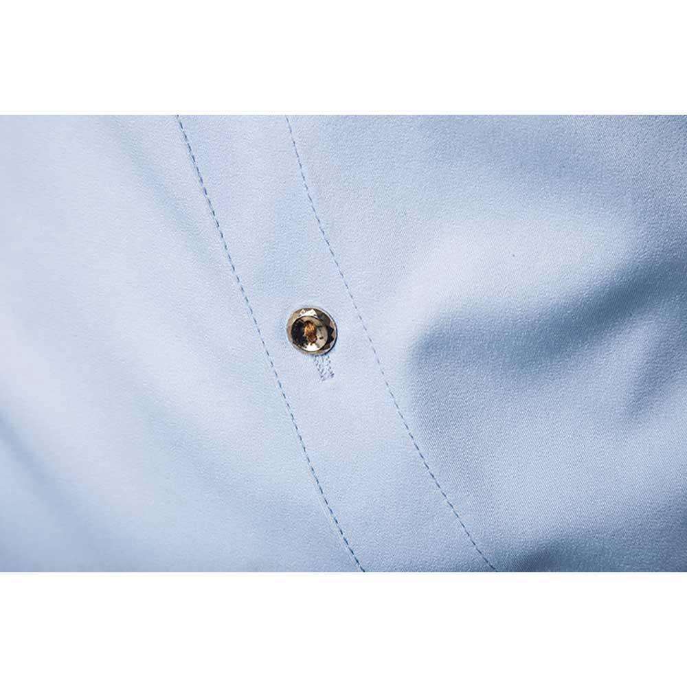Men's Fashion Casual Long Sleeve Shirt Slim Fit Special Buttons Cotton Size S - Light Blue