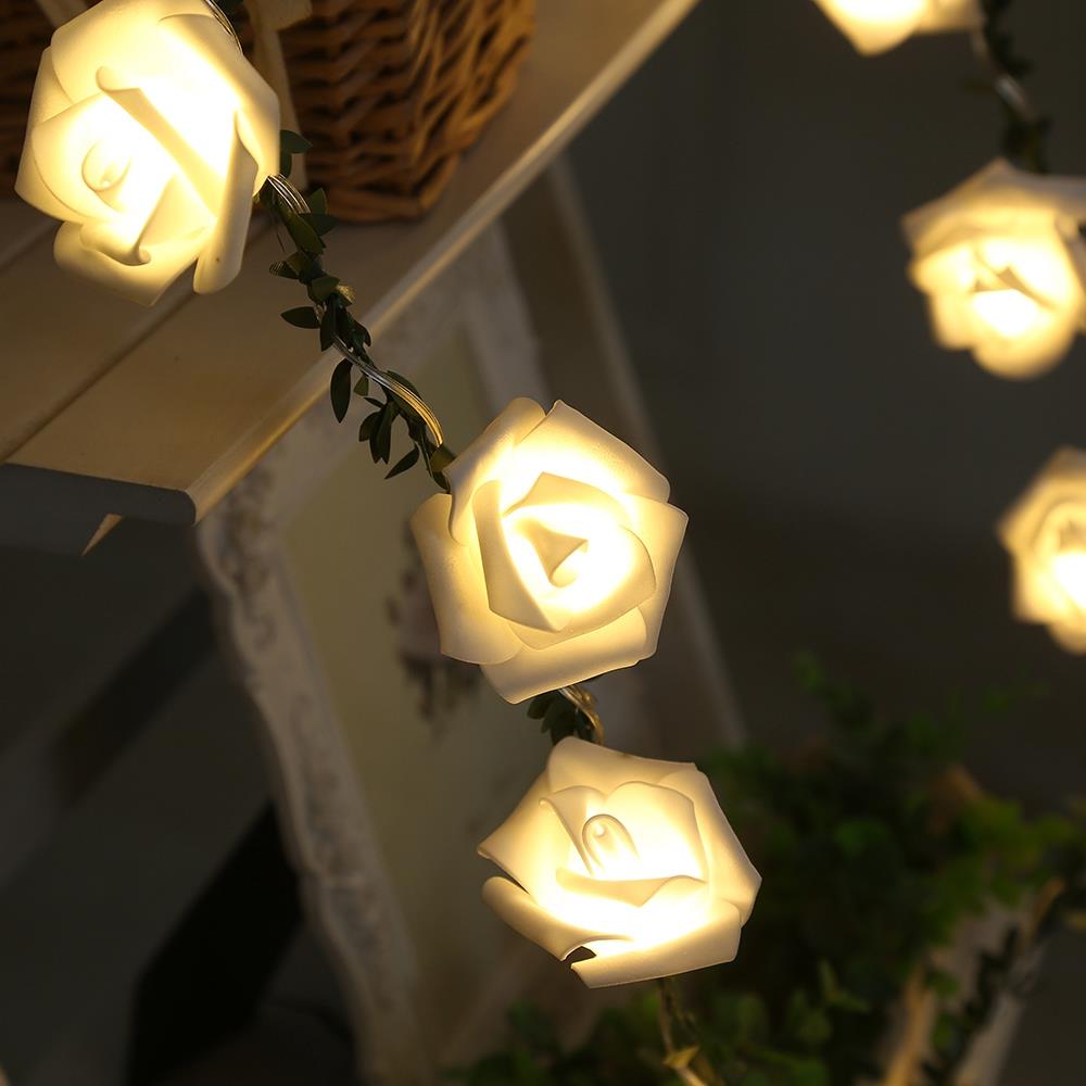 20PCS Rattan Rose LED String Lights for Party Garden Decoration (2.2 Meter) - Warm White