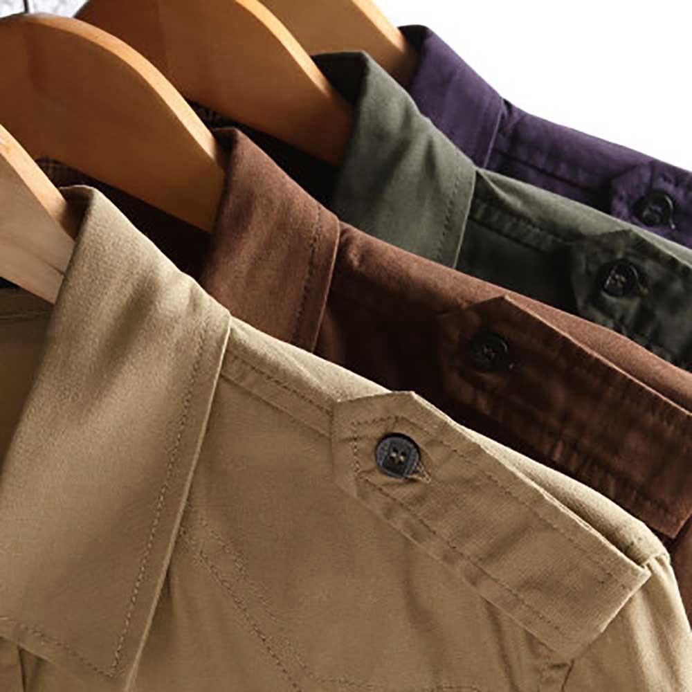 Men's Autumn Business Casual Lapel Shirt Long Sleeve Slim Fit 100% Cotton Size M - Green