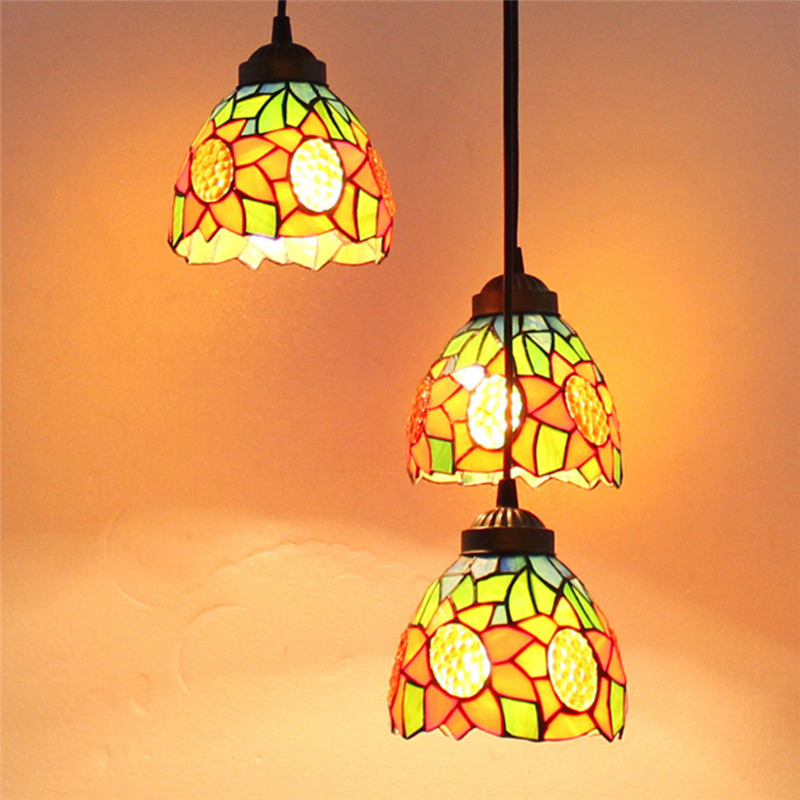 FUMAT Tiffany Style Stained Glass Pendant Light - Sunflower Baroque Design