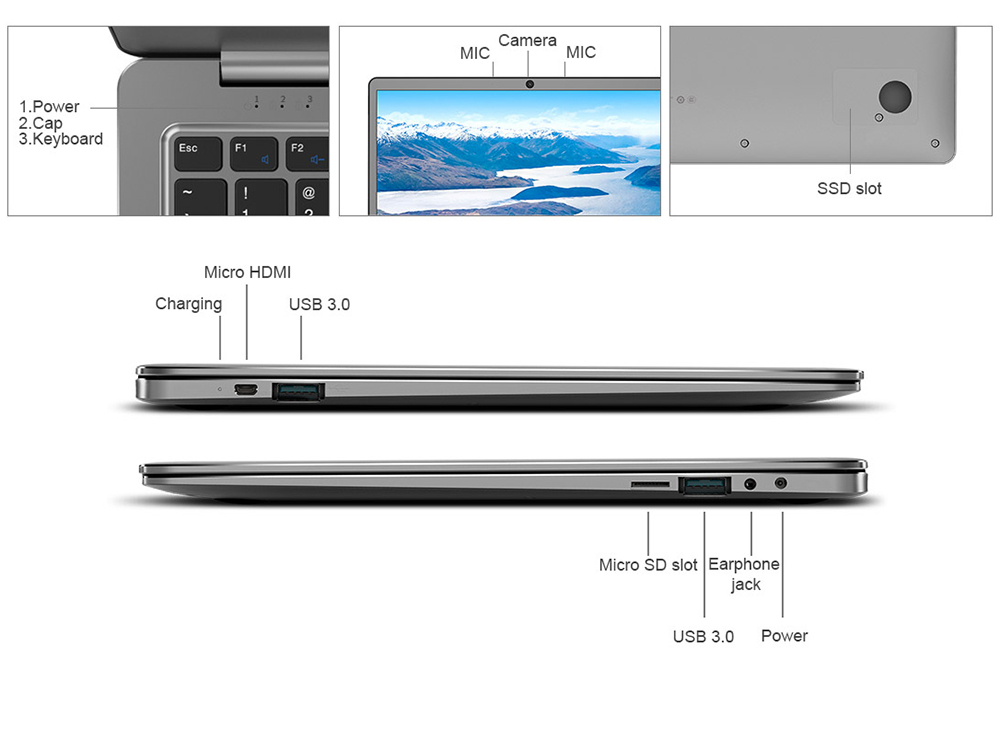 Teclast F6 Laptop Intel Apollo Lake N3450 Quad Core 13.3 Inch 1920*1080 6GB RAM 128GB SSD Windows 10 - Gray
