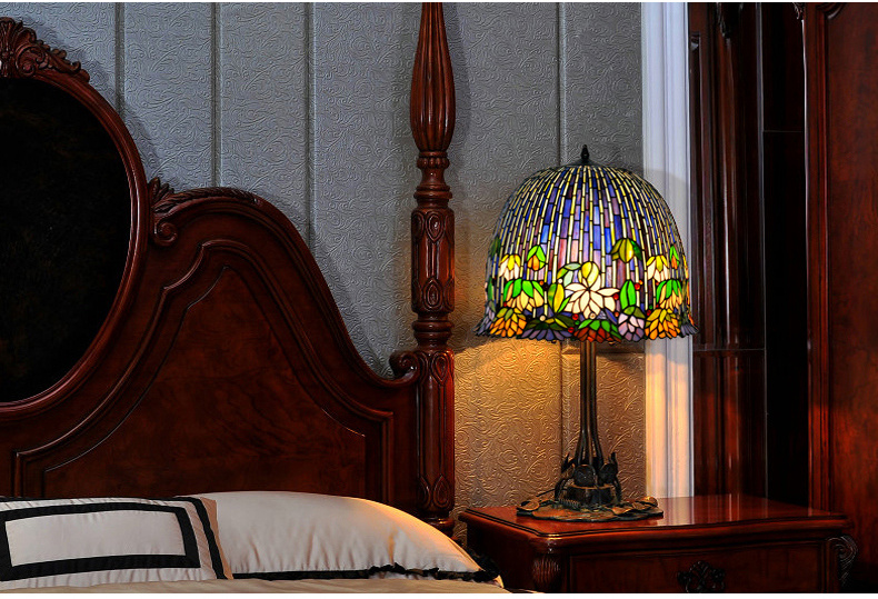 FUMAT 18 Inches Tiffany Style Stained Glass Metal Iron Base Handcrafted Floor Lamp - Romantic Lotus Moonlight Design