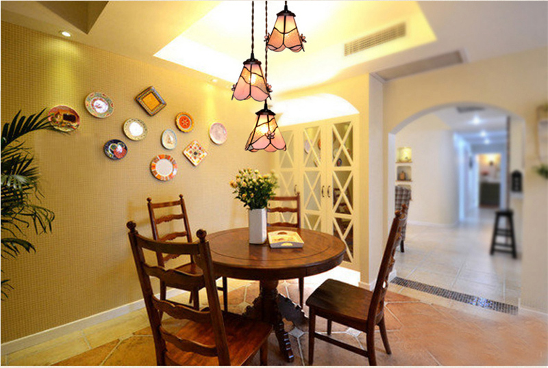 FUMAT Tiffany Style Stained Glass Pendant Lights - Pink Flower Glass Design