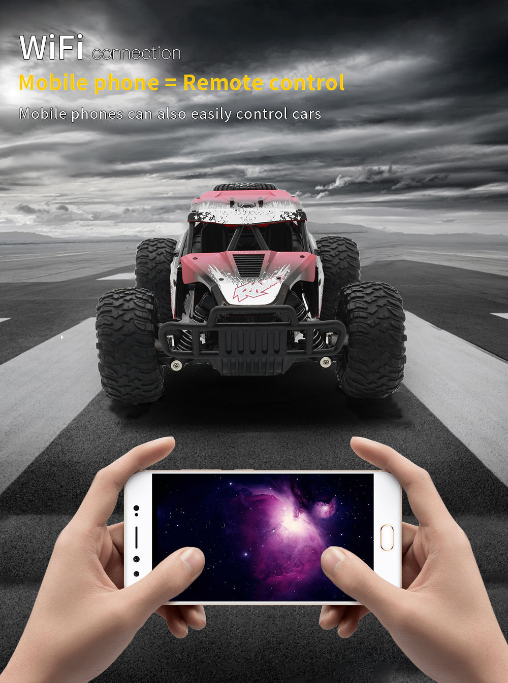 JDRC 1801 2.4G Wifi FPV 1:18 4WD Brushed Off-road RC Car with HD Camera RTF - Black