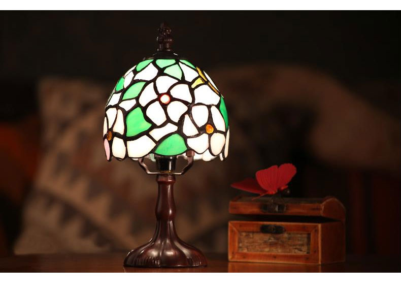 FUMAT Tiffany Style Stained Glass Table Lamp - Romantic Cherry Blossoms Design