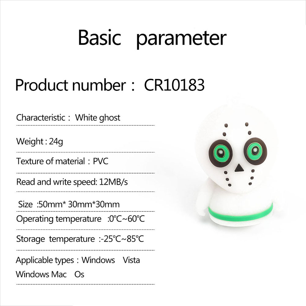 CR10138 Halloween Series USB Flash Disk 128GB USB2.0 PVC Ghost Exterior Flash Drive - White
