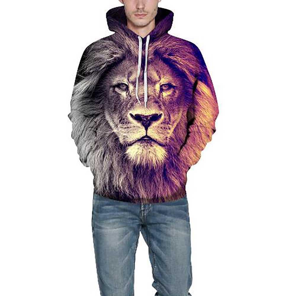 Unisex Fashion Lion Printed Pullover Hoodie Sweatshirt Size 4XL - Multi-color