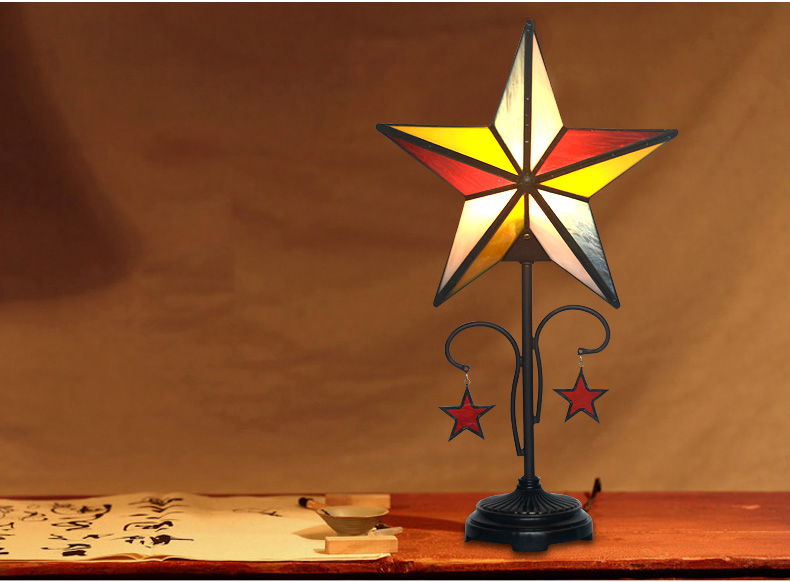 FUMAT Tiffany Style Stained Glass Handcrafted Table Lamp - Creative Five-pointed Star Design