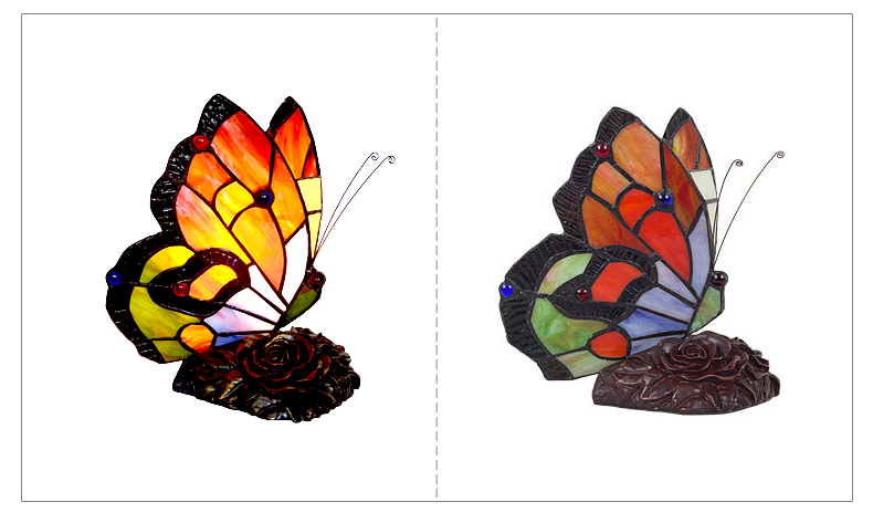 FUMAT 8" Tiffany Style Stained Glass Table Lamp - Romantic Flower Design