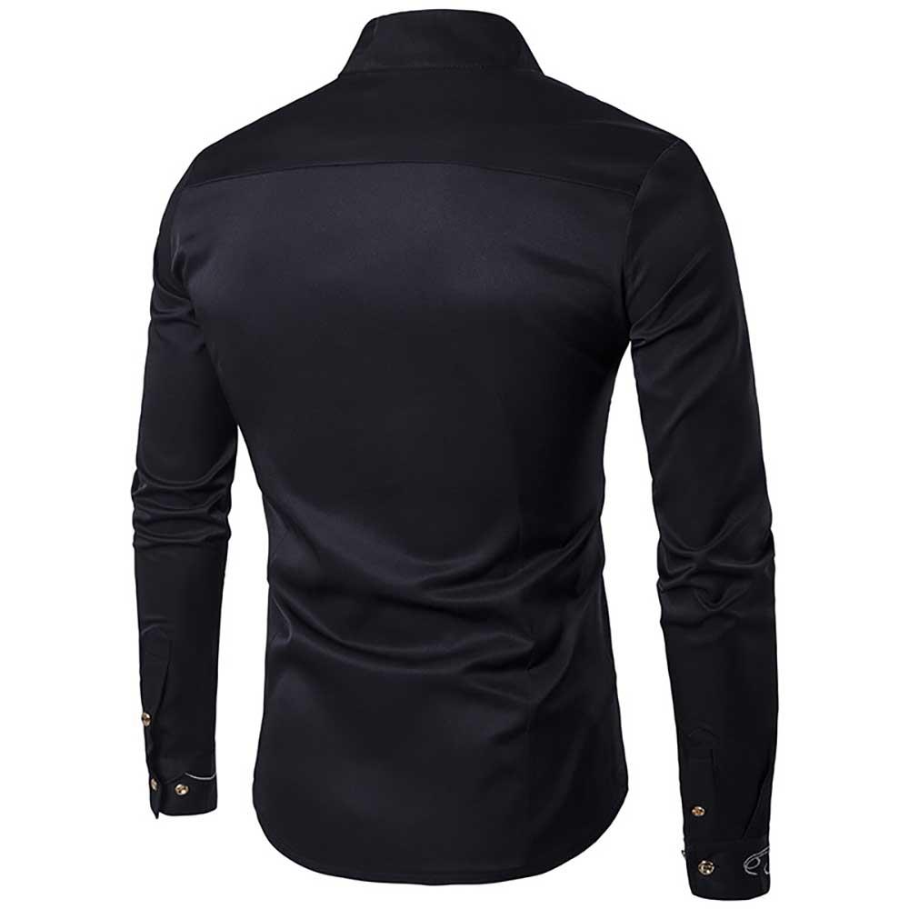 Men's Fashion Casual Long Sleeve Shirt Slim Fit Special Buttons Cotton Size S - Black
