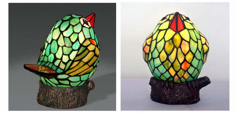 FUMAT Tiffany Style Stained Glass Handcrafted Table Lamp - Creative Colorful Angry Bird Design