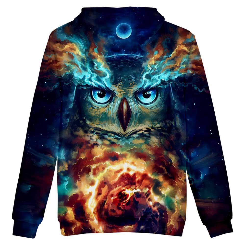 3D Digital Printed Starry Sky Owl Pattern Men Long Sleeve Pullover Hoodie Sweatshirt Size S - Multi-color