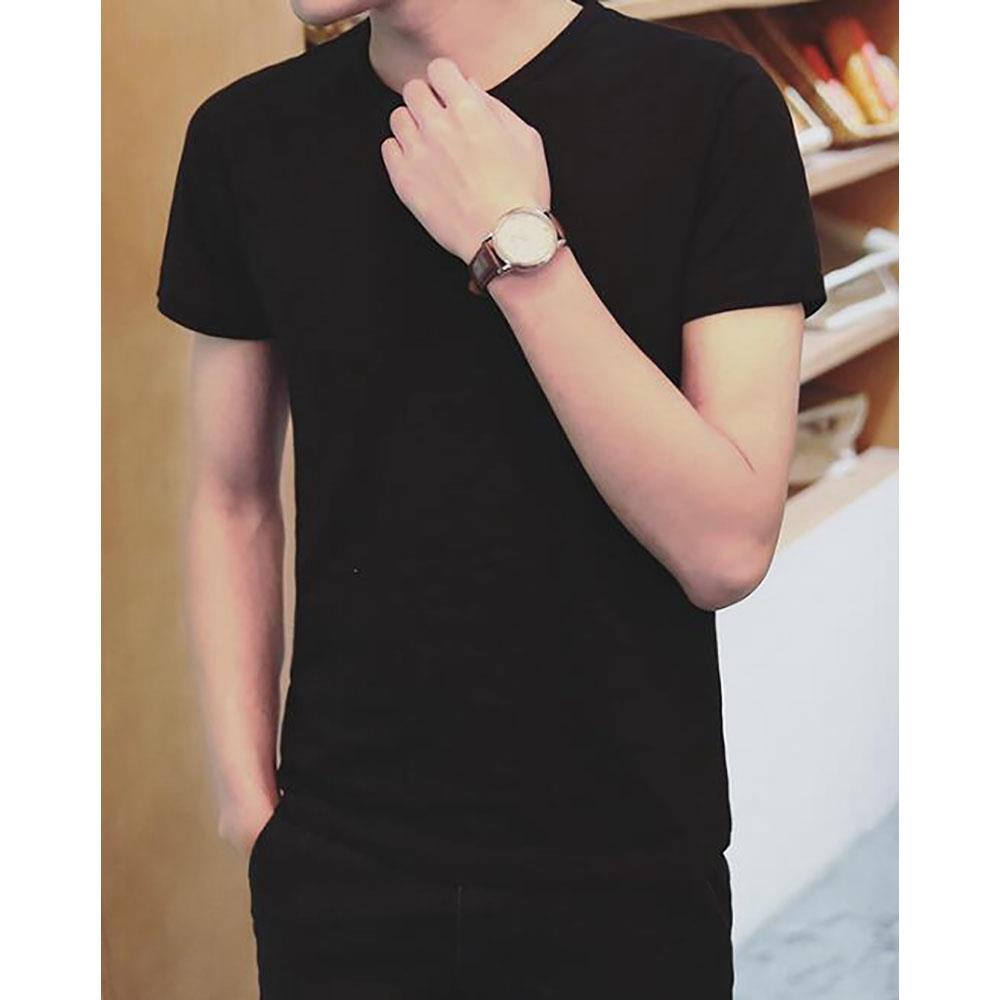 Men's Basic Round Neck Short Sleeve T-shirt (Personality Tee Cultivating Size M) - Black
