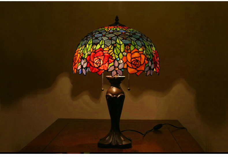 FUMAT Tiffany Style Stained Glass Table Lamp - Romantic Butterfly Rose Design(517 PCS Glass)