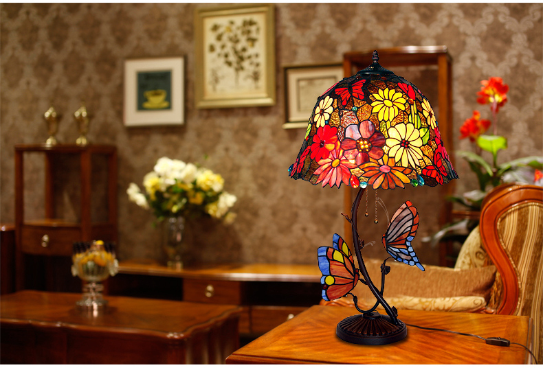 FUMAT 8" Tiffany Style Stained Glass Table Lamp - Romantic Flower Design