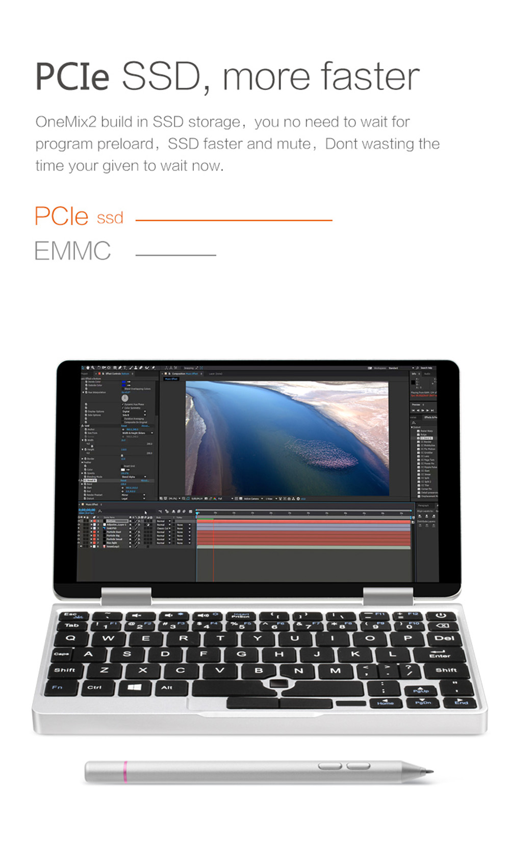 One Netbook One Mix 2 Yoga Pocket Laptop Intel Core m3-7Y30 Quad Core Touch ID 7" IPS Screen 1920*1200 Windows 10 8GB DDR3 256GB PCI-E SSD - Silver