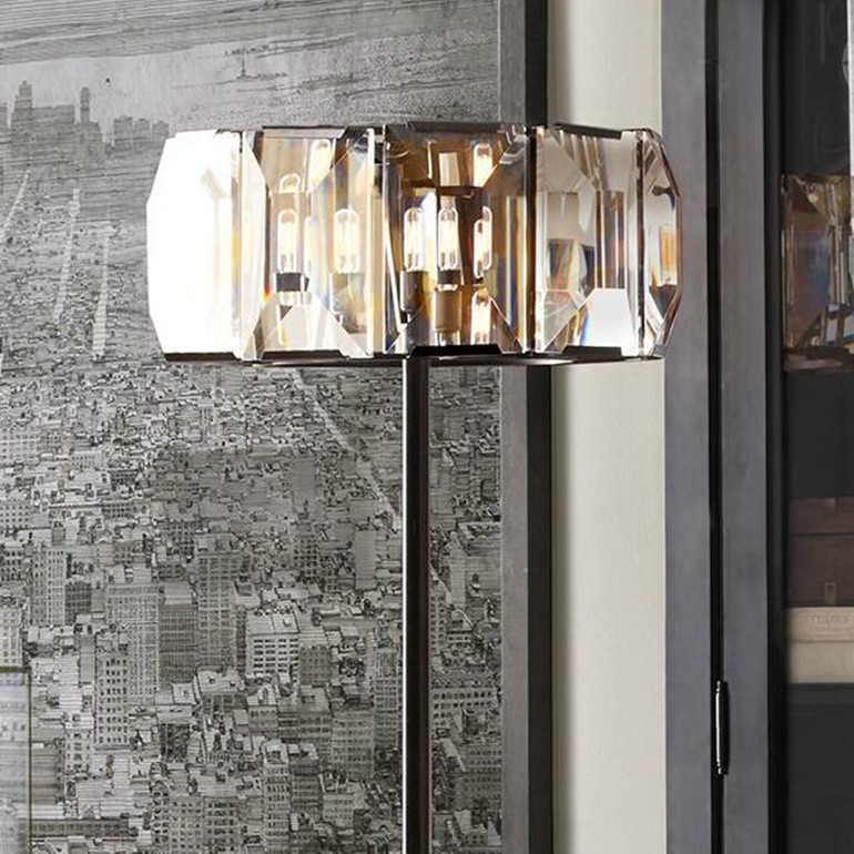 Fumat American Crystal Glass Floor Lamp - Retro Wrought Iron Square Glass Design