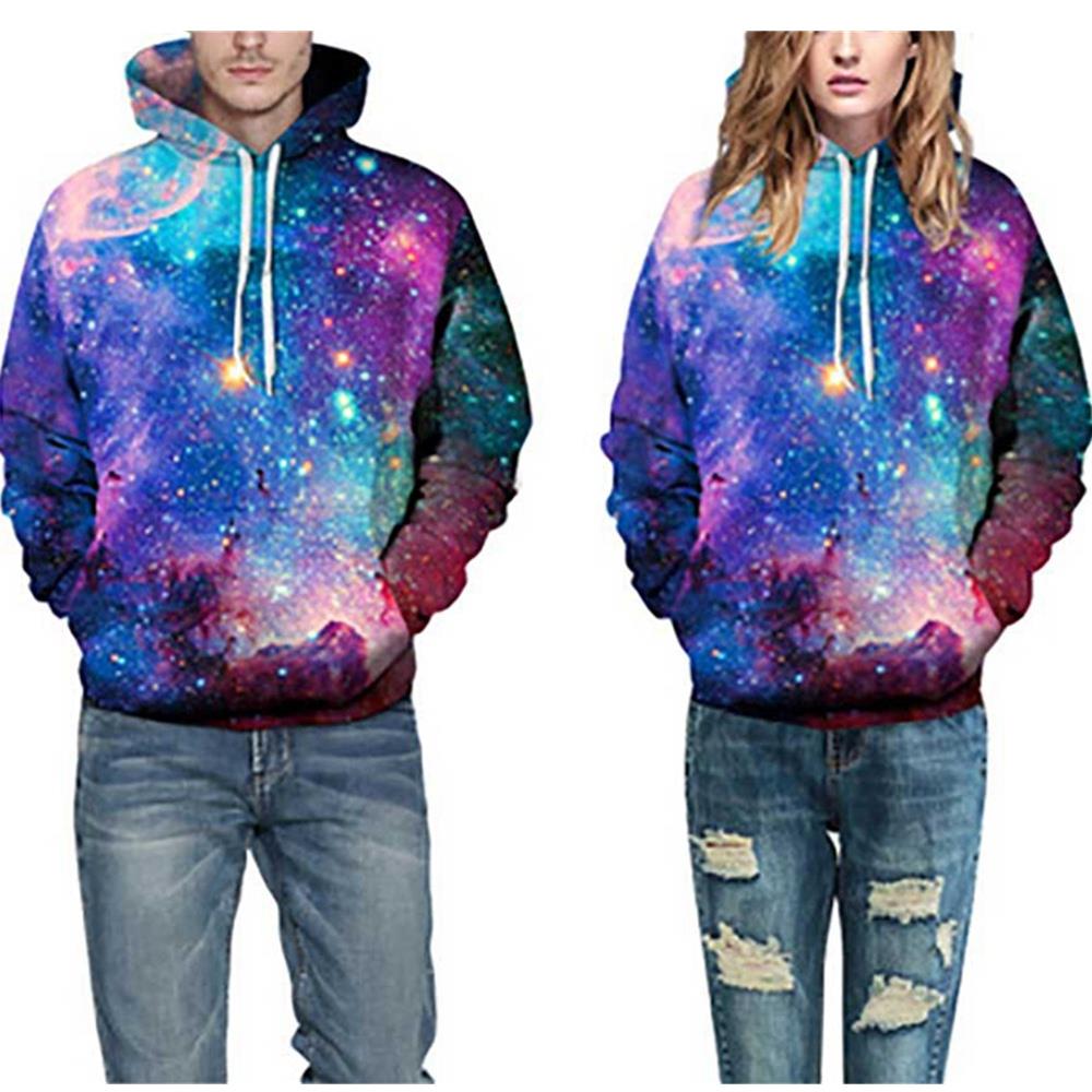 3D Digital Printed Starry Sky Pattern Unisex Long Sleeve Pullover Hoodie Sweatshirt Size S - Multi-color