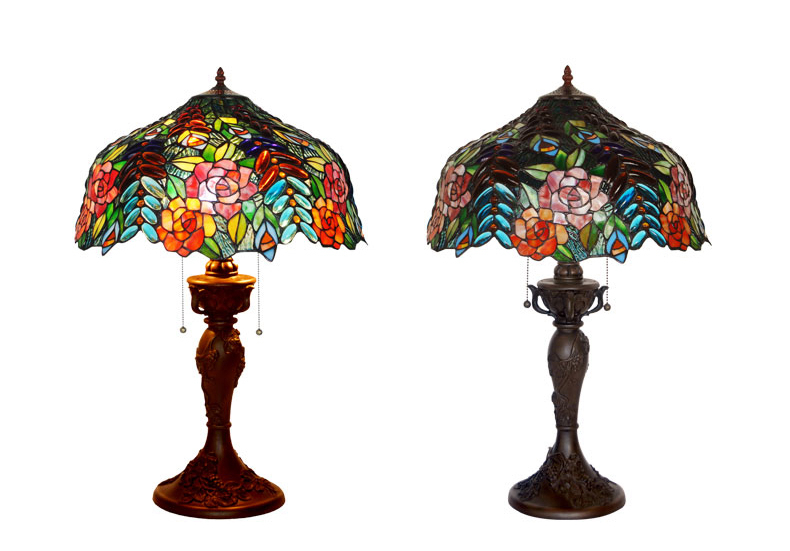 FUMAT Tiffany Style Stained Glass Table Lamp - Romantic Two-tone Rose Design(808 PCS Glass)