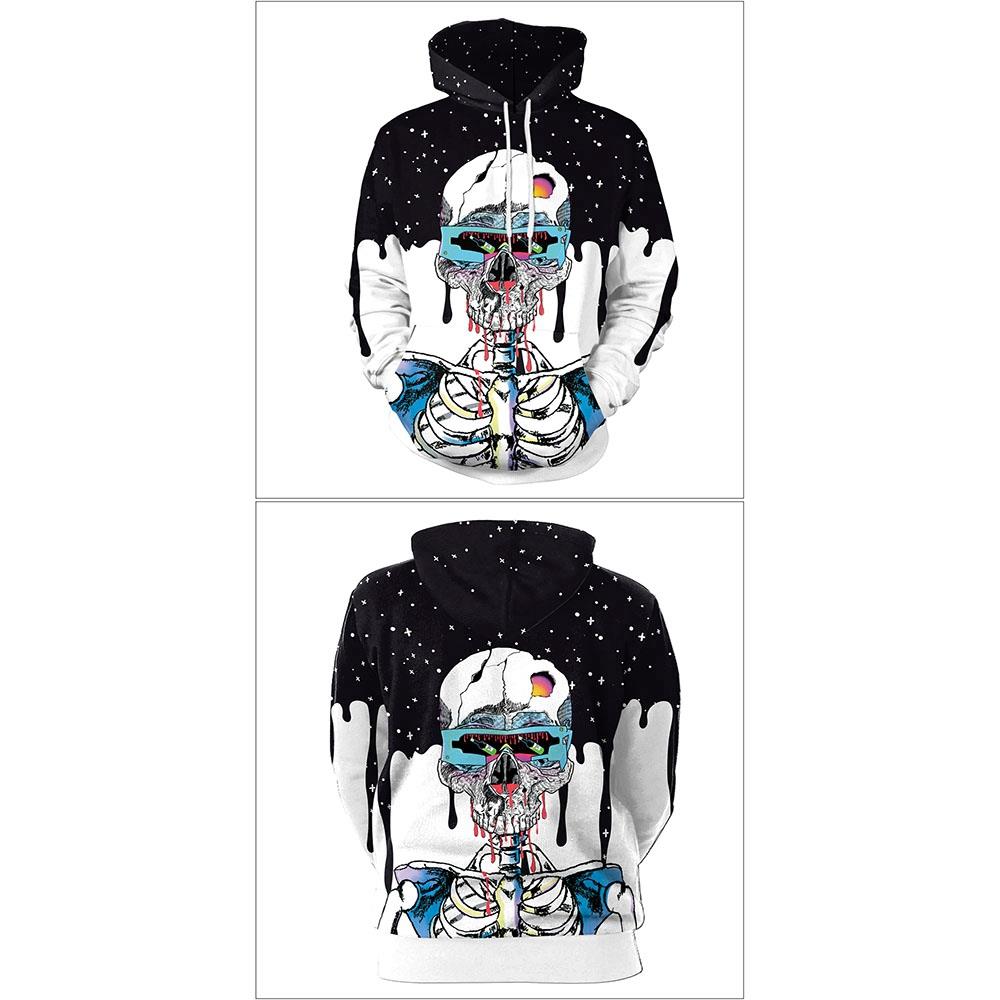3D Digital Printed Halloween Series Skeleton Pattern Unisex Long Sleeve Pullover Hoodie Size M - Multi-color