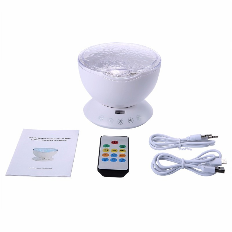 FUMAT Ocean Wave Projector Night Light Baby Night Lamps with IR Remote Control RGB Music Player Speaker LED Lamp - White
