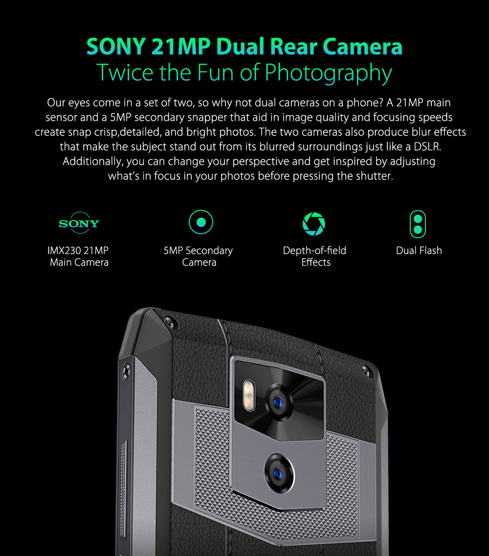 Ulefone Power 5S 6.21 Inch 4G LTE Smartphone MT6763 6GB 64GB 21.0MP+5.0MP Dual Rear Cameras Android 8.1 Type-C Face ID - Black