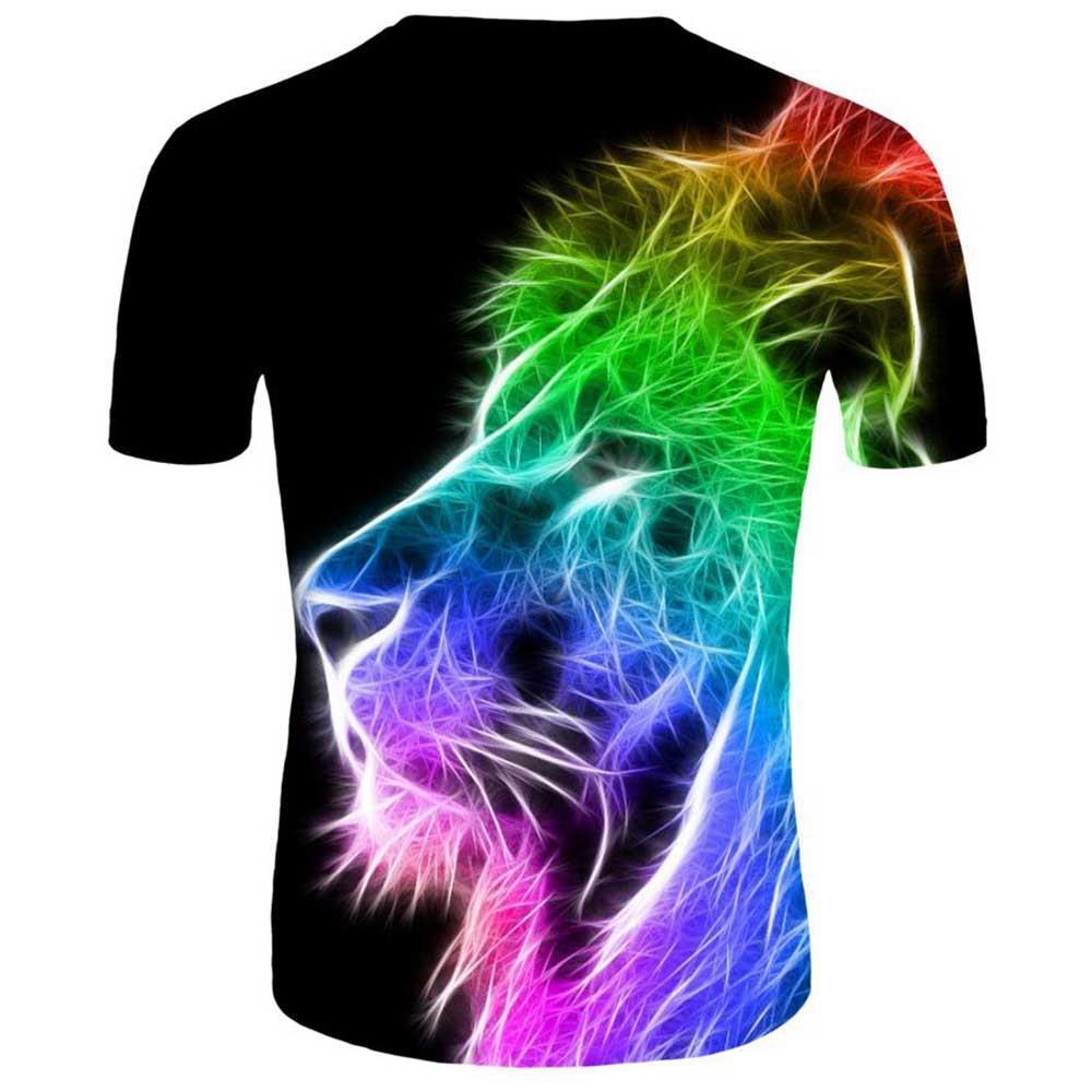 3D Digital Printed Colorful Lion Pattern Men's Summer Short Sleeve T-shirt Size L - Multi-color