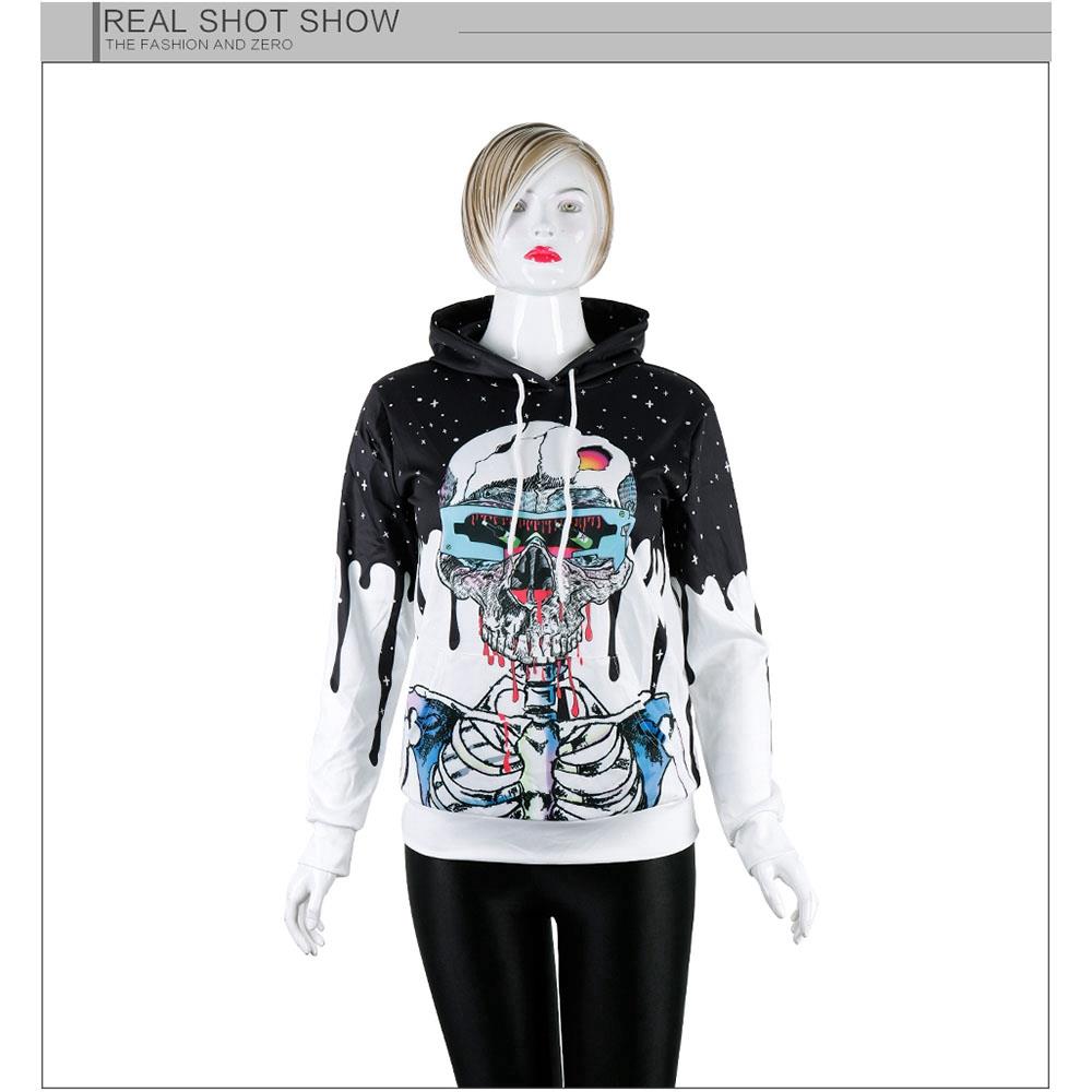 3D Digital Printed Halloween Series Skeleton Pattern Unisex Long Sleeve Pullover Hoodie Size M - Multi-color