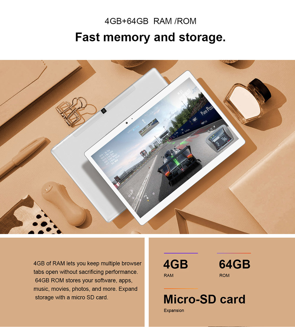 Teclast T20 4G Phablet Helio X27 MT6797T Deca Core 10.1" IPS Screen 2560*1600 Android 7.0 4GB RAM 64GB ROM Touch ID Built-in GPS GLONASS Beidou - White Silver