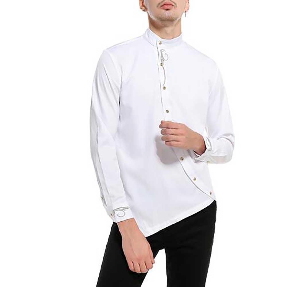 Men's Fashion Casual Long Sleeved Shirt Solid Color Slim Fit Cotton Size S - White