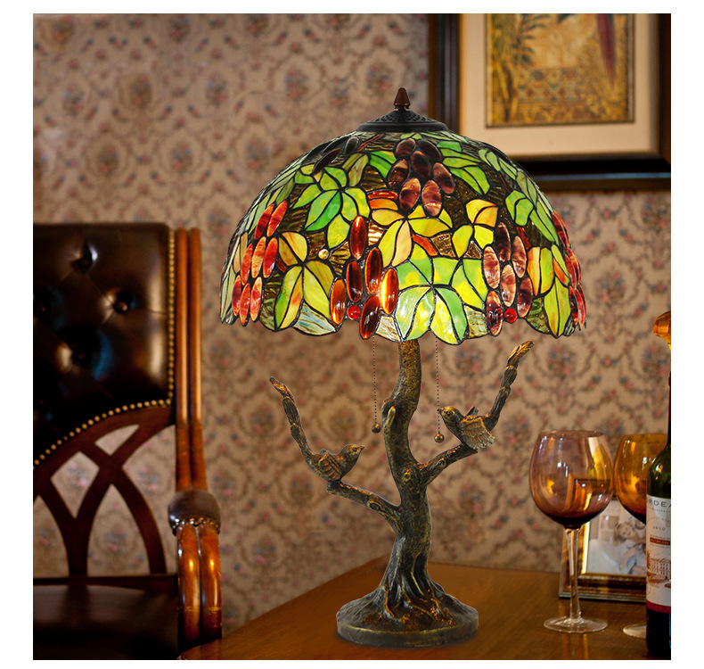 FUMAT 16 Inches Tiffany Style Stained Glass Handcrafted Table Lamp - Resin Base Magnolia Blossom Design