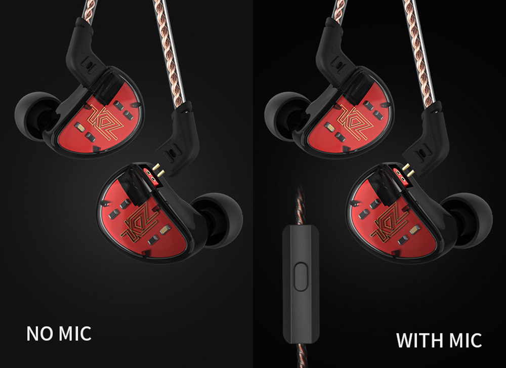 KZ AS10 5BA HiFi Stereo Earphone In-ear Earbuds with 0.75mm 2 Pin Cable - Black WITH MIC