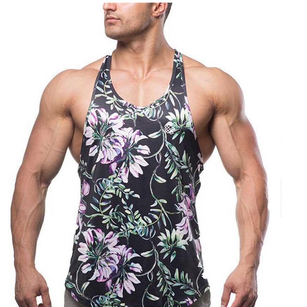 Men Sports Fitness Breathable Slim Vest Size M - Flower