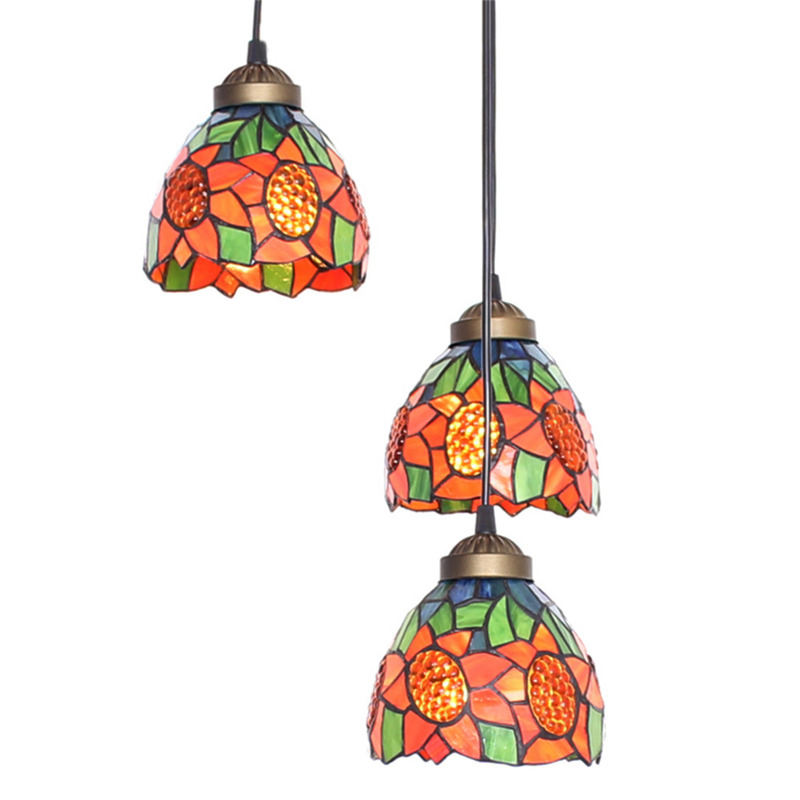 FUMAT Tiffany Style Stained Glass Pendant Light - Sunflower Baroque Design