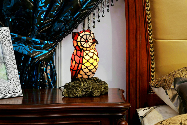 FUMAT Tiffany Style Stained Glass Handcrafted Table Lamp - Creative Colorful Owl Design