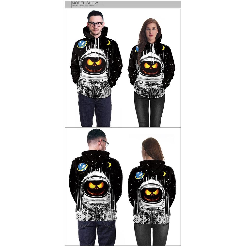 3D Digital Printed Halloween Series Pumpkin Astronaut Pattern Unisex Long Sleeve Pullover Hoodie Size M - Black