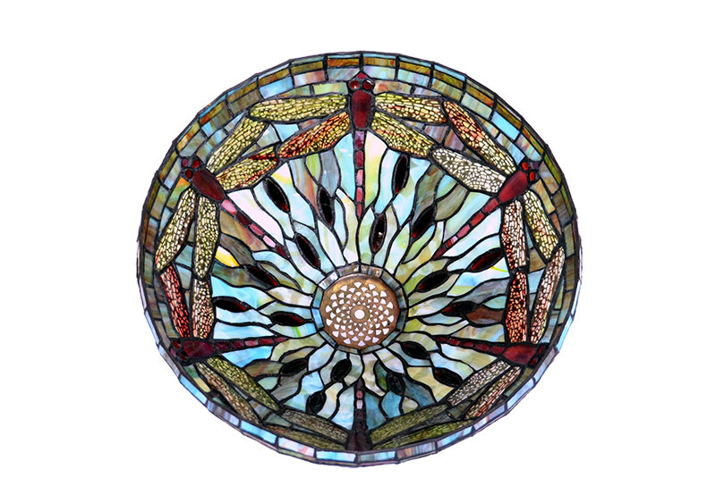FUMAT 16 Inches Tiffany Style Stained Glass Double Lit Table Lamp - Color Glass Base Dragonfly Design