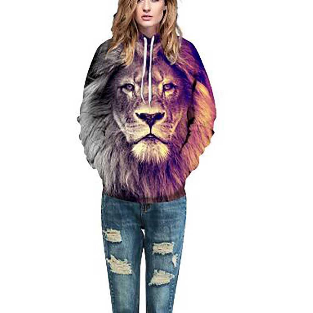 Unisex Fashion Lion Printed Pullover Hoodie Sweatshirt Size M - Multi-color