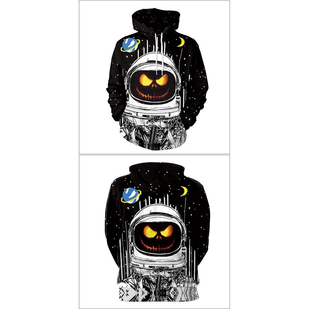 3D Digital Printed Halloween Series Pumpkin Astronaut Pattern Unisex Long Sleeve Pullover Hoodie Size M - Black