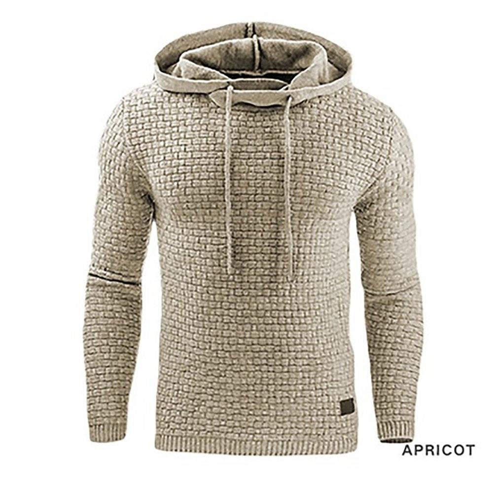Men's Basic Winter Warm Long Sleeve Grid Hoodie (Sweatshirt Outwear Sweater Size L) - Apricot