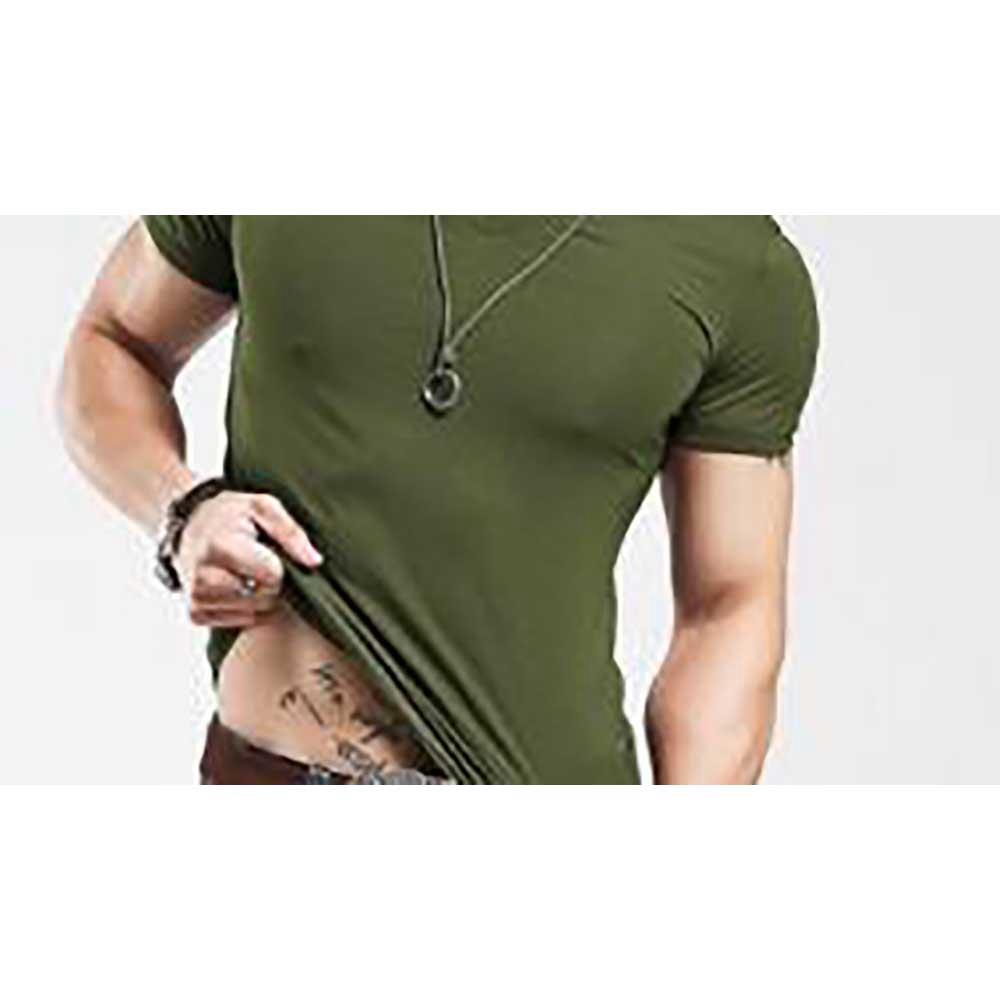 Men Solid Color Casual T-shirt Cotton Crewneck Short Sleeve Size 5XL - Army Green