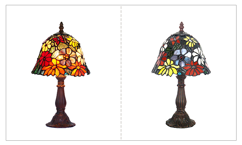 FUMAT 8" Tiffany Style Stained Glass Table Lamp - Romantic Flower Design